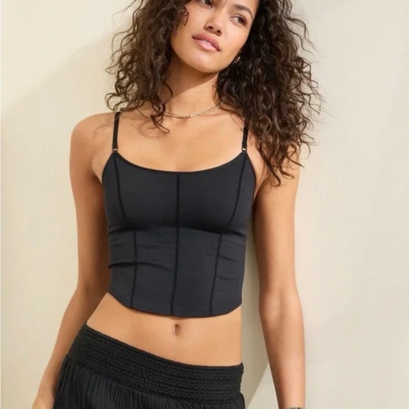 aerie Tops - Aerie Superchill Seamless Corset Tank Top in True Black